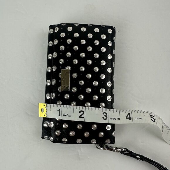 LODIS Black Silver Polka Dots Leather Bifold Wristlet Zip Coin Pouch Card Slots - Picture 7 of 8